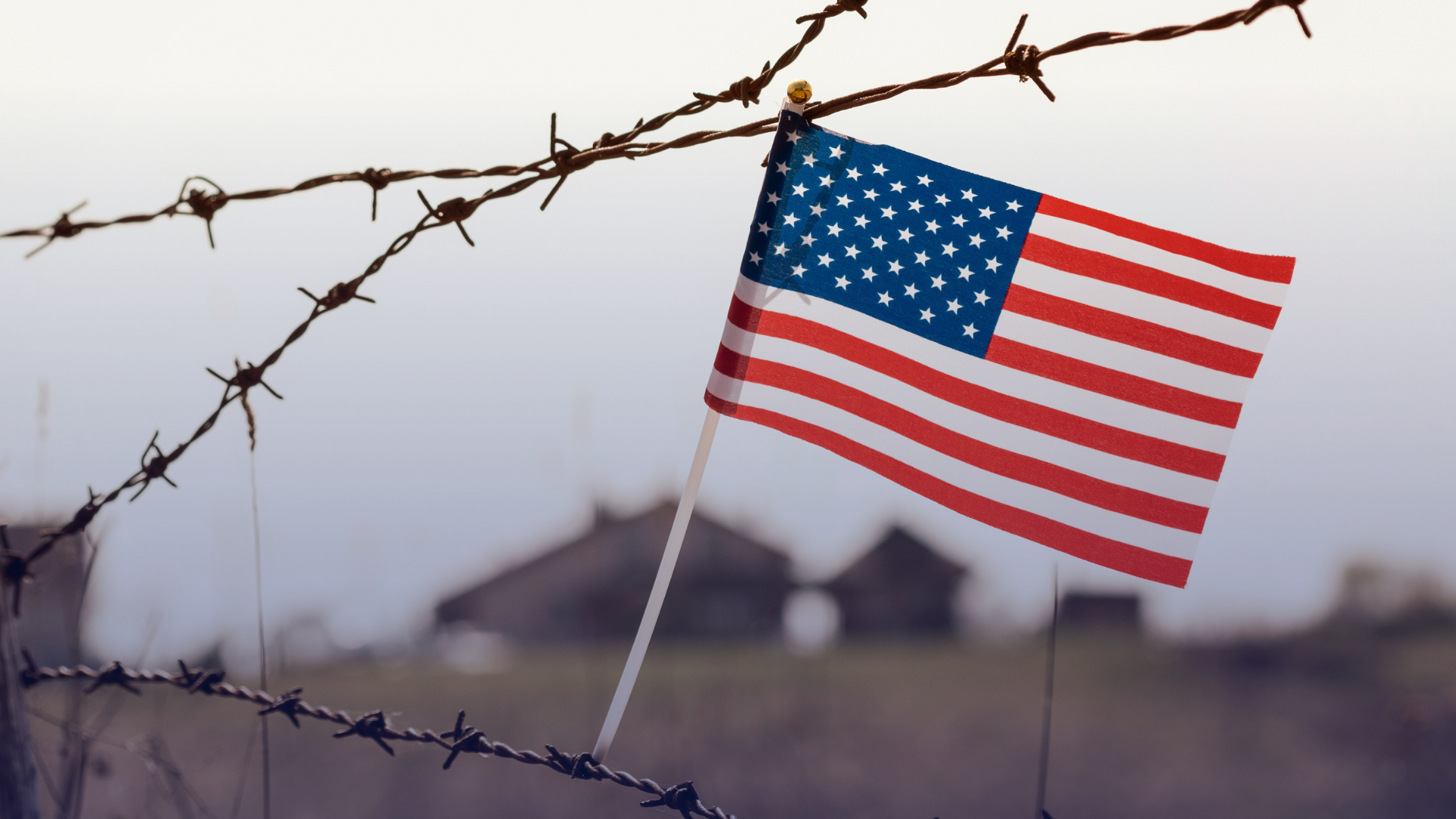 Barbed wire with US Flag